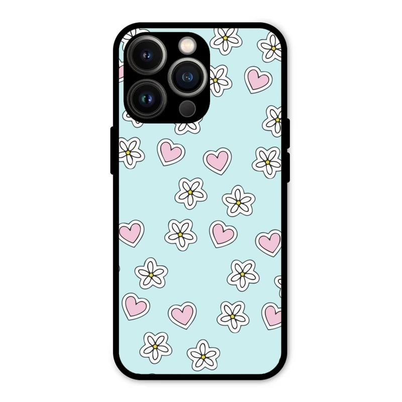 Heart With Blossom Glossy Metal Case Cover For iPhone 13 Pro Max