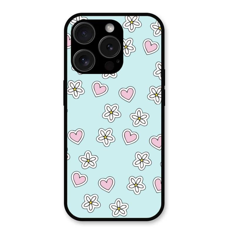 Heart With Blossom Glossy Metal Case Cover For iPhone 15 Pro