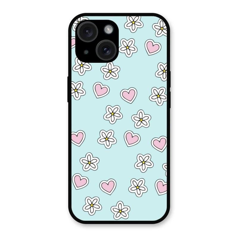 Heart With Blossom Glossy Metal Case Cover For iPhone 15
