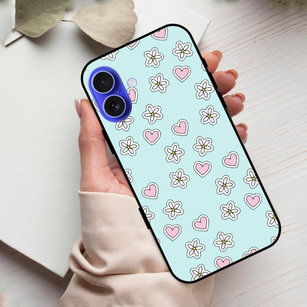 Heart With Blossom Glossy Metal Case Cover For iPhone