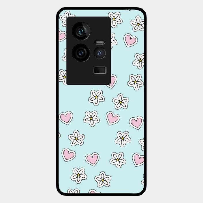 Heart With Blossom Glossy Metal Case Cover For Iqoo 11 5G