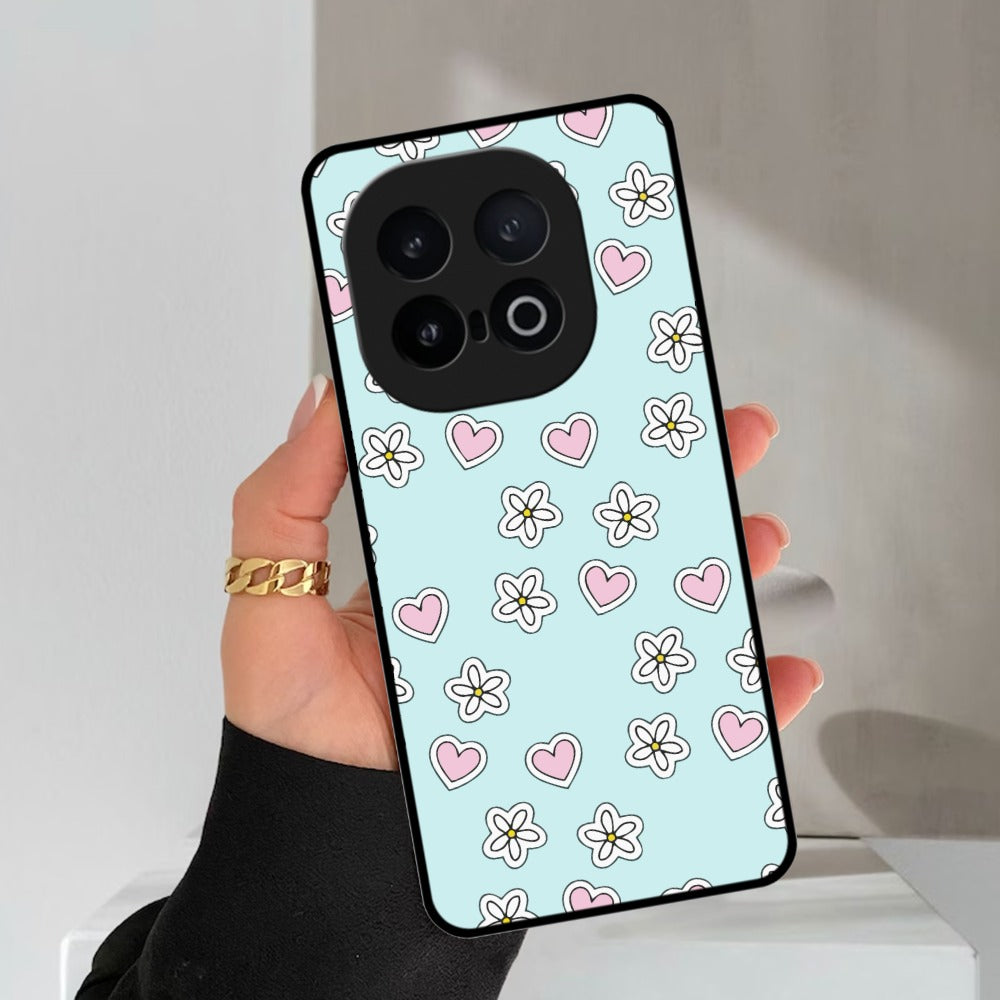 Heart With Flower Glossy Metal Case Cover For Vivo