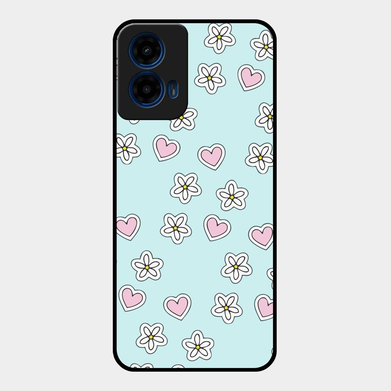 Heart With Blossom Glossy Metal Case Cover For Motorola G45 5G
