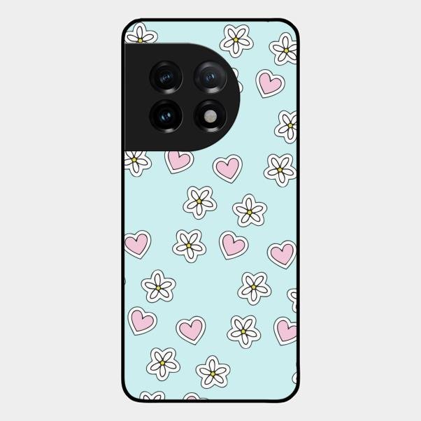 Heart With Blossom Glossy Metal Case Cover For Oneplus 11 5G