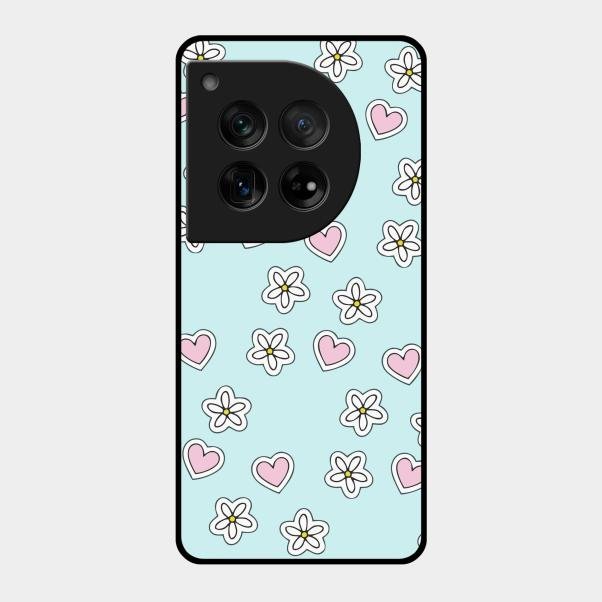 Heart With Blossom Glossy Metal Case Cover For Oneplus 12 5G