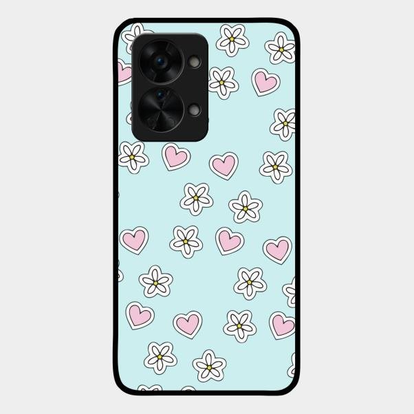 Heart With Blossom Glossy Metal Case Cover For Oneplus Nord 2T 5G