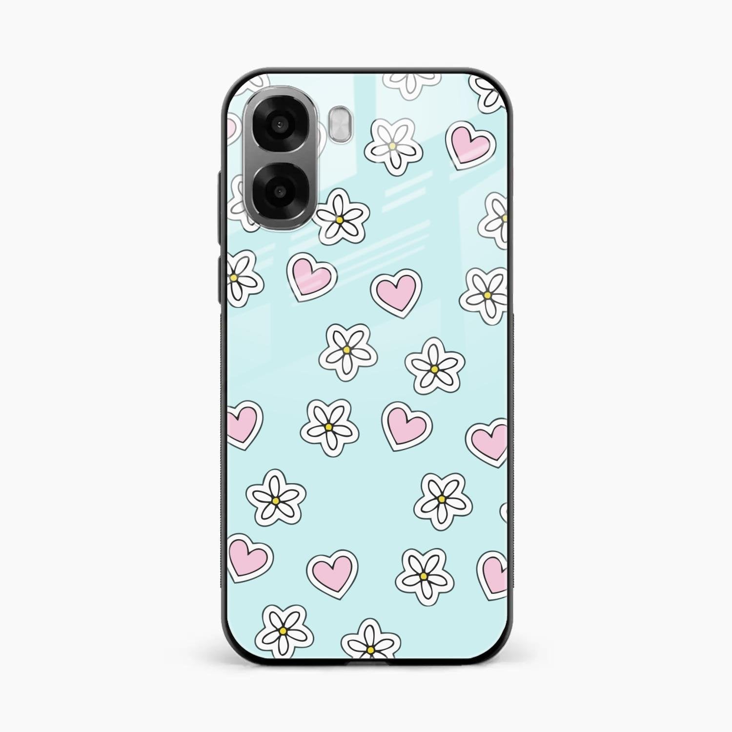 Heart With Blossom Glossy Metal Case Cover For Oppo A6X 5G