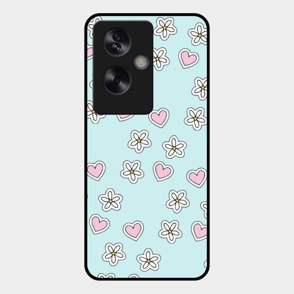 Heart With Blossom Glossy Metal Case Cover For Oppo A79 5G