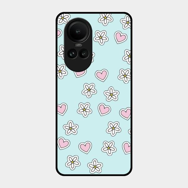 Heart With Blossom Glossy Metal Case Cover For Oppo Reno 10 5G