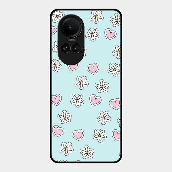 Heart With Blossom Glossy Metal Case Cover For Oppo Reno 10 Pro 5G