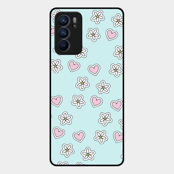 Heart With Blossom Glossy Metal Case Cover For Oppo Reno 6 5G