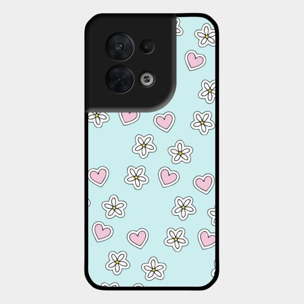 Heart With Blossom Glossy Metal Case Cover For Oppo Reno 8 5G