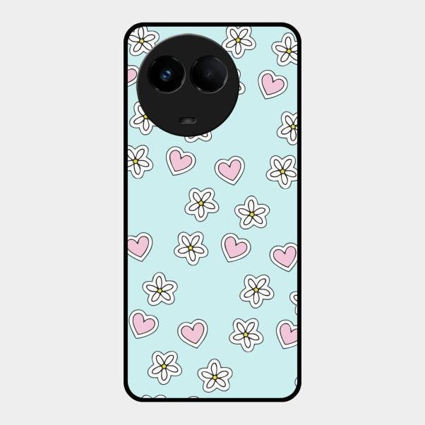 Heart With Blossom Glossy Metal Case Cover For Realme 11X 5G