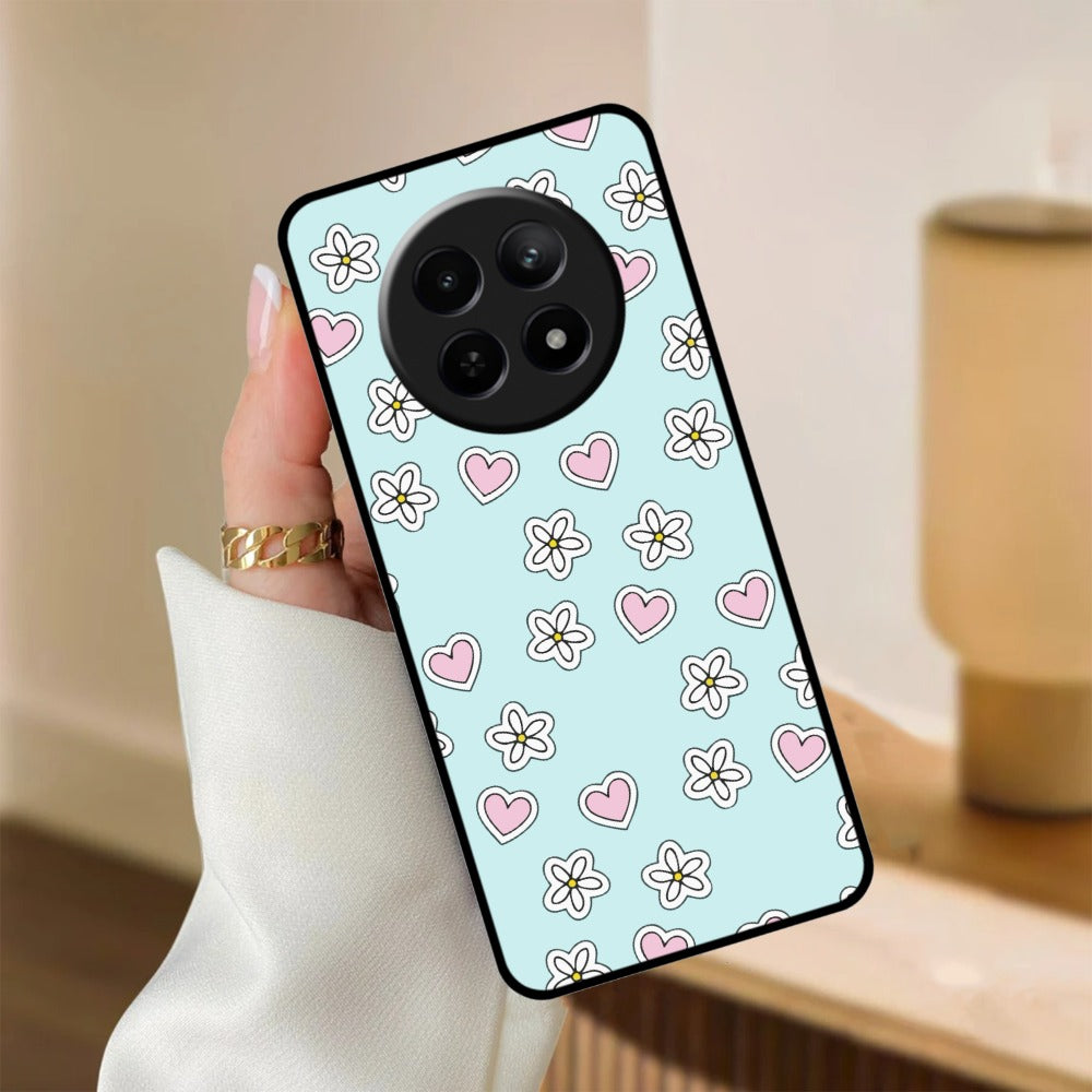 Heart With Flower Glossy Metal Case Cover For Realme