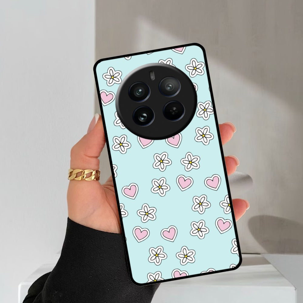 Heart With Flower Glossy Metal Case Cover For Realme