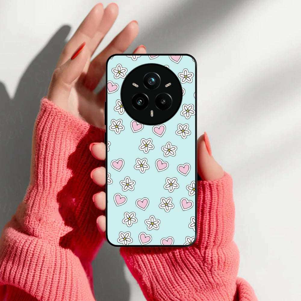 Heart With Flower Glossy Metal Case Cover For Realme