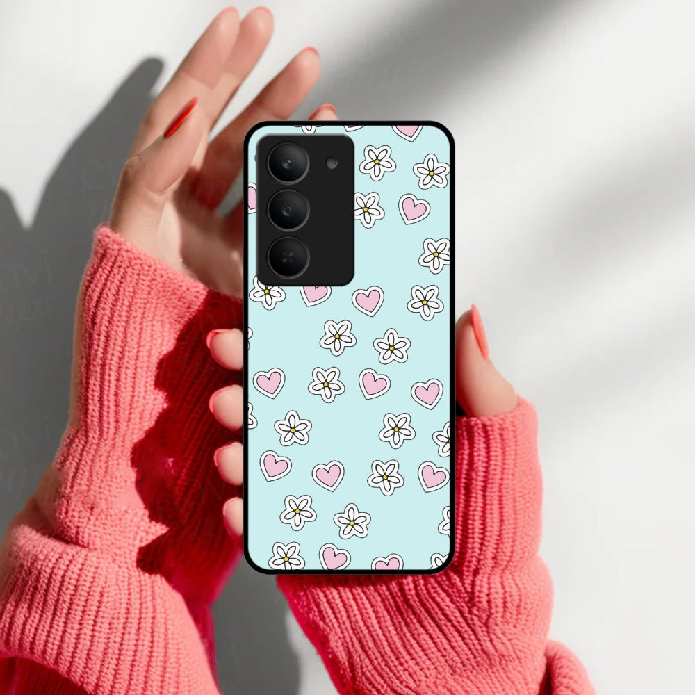 Heart With Flower Glossy Metal Case Cover For Realme