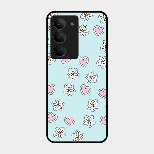 Heart With Blossom Glossy Metal Case Cover For Realme 14X 5G
