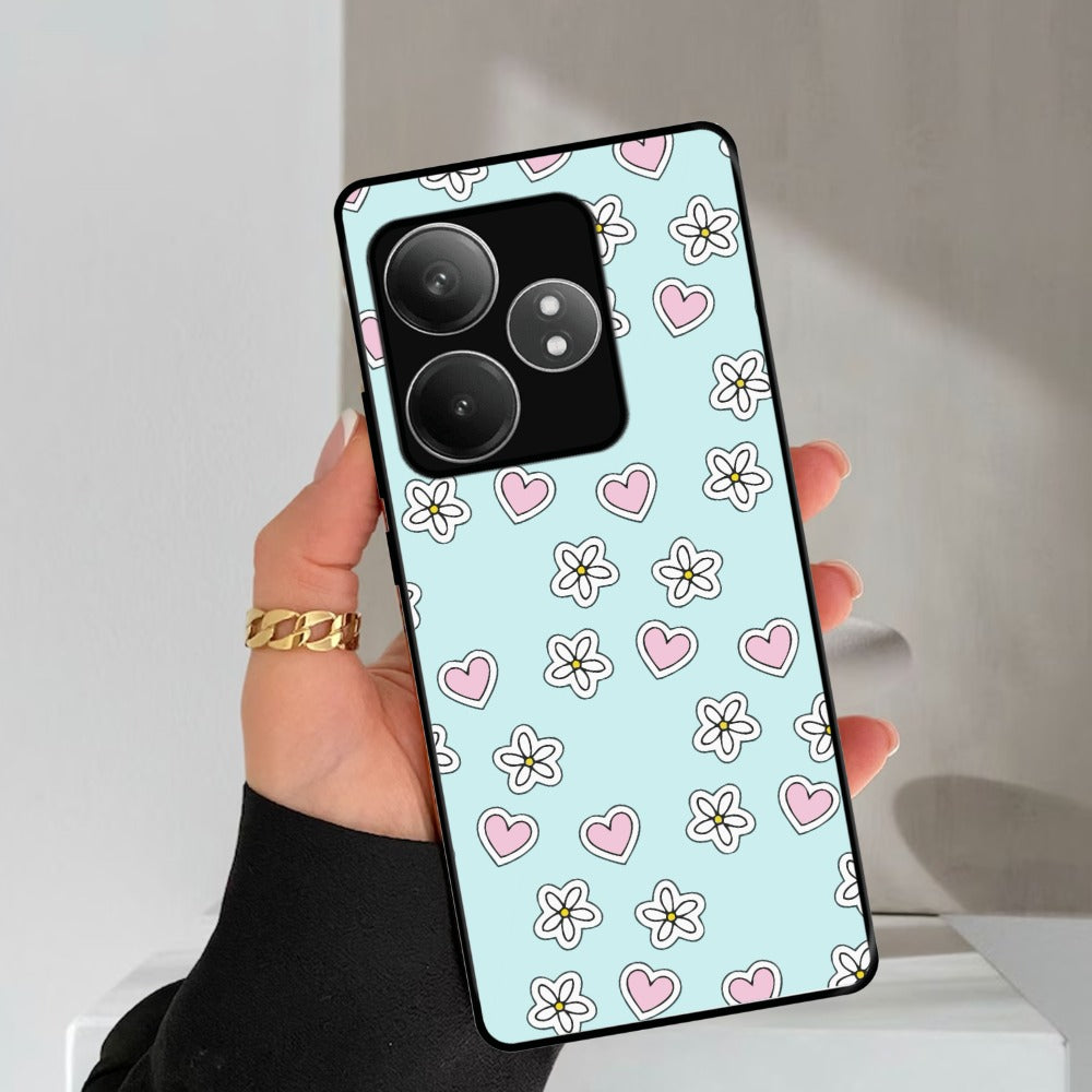 Heart With Flower Glossy Metal Case Cover For Realme