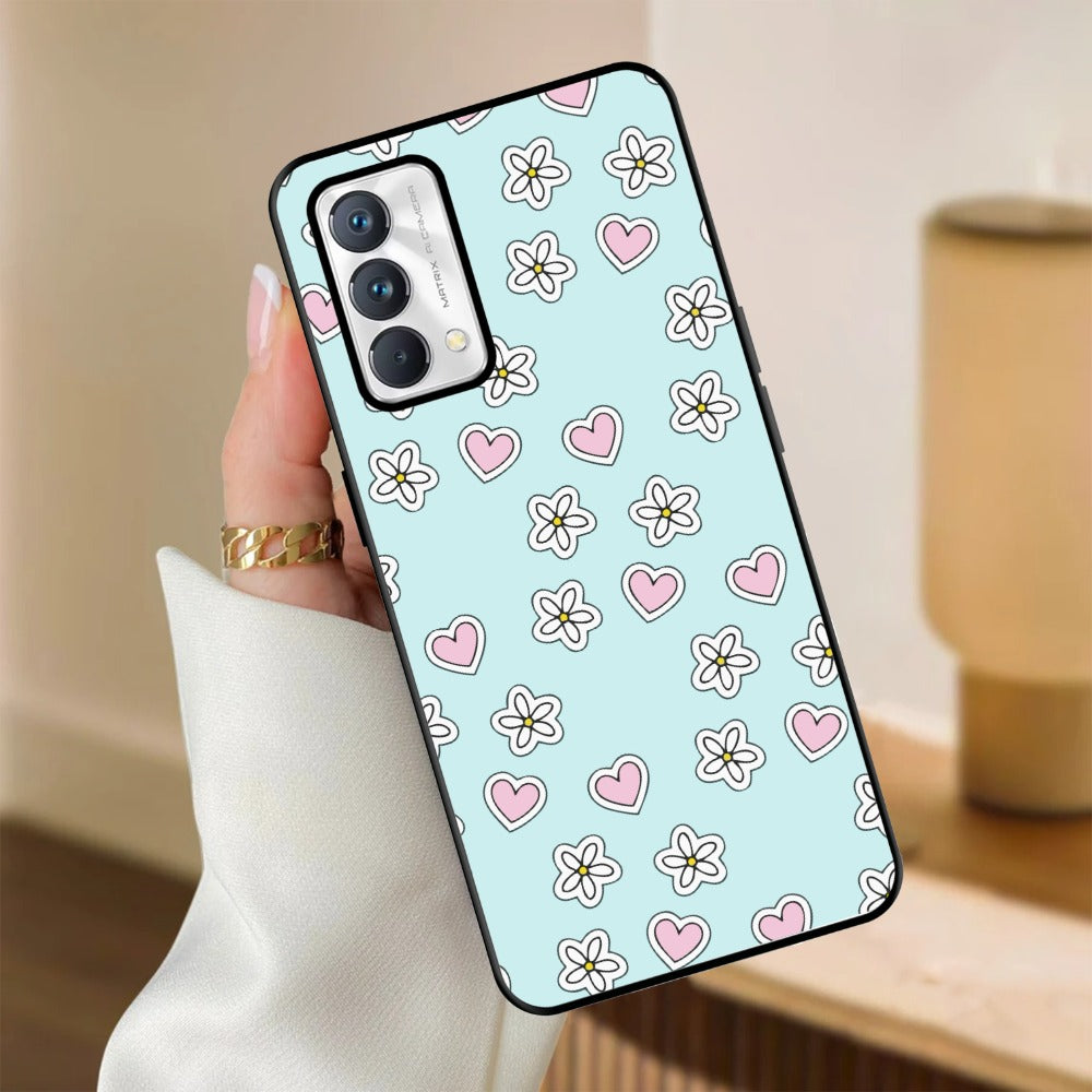 Heart With Flower Glossy Metal Case Cover For Realme