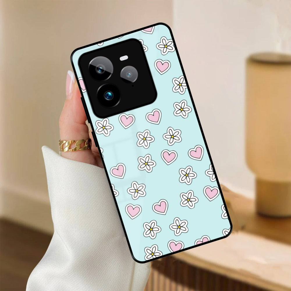 Heart With Flower Glossy Metal Case Cover For Realme