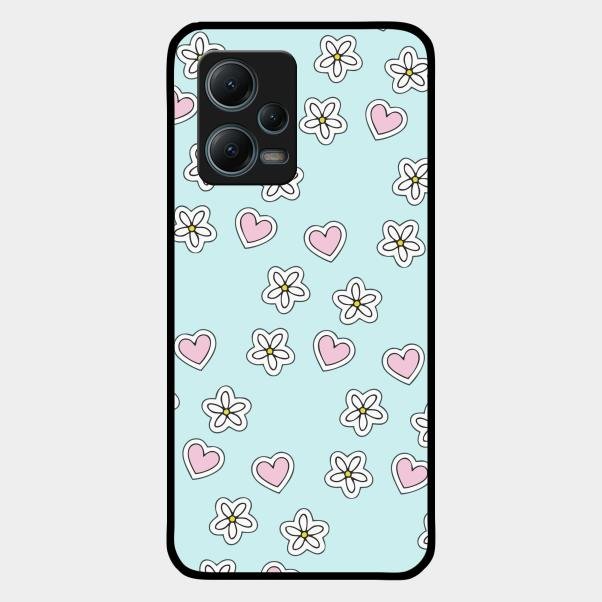 Heart With Blossom Glossy Metal Case Cover For Redmi Note 12 5G