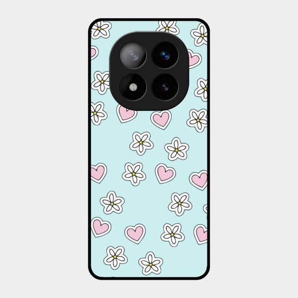Heart With Blossom Glossy Metal Case Cover For Redmi Note 14 Pro Plus 5G