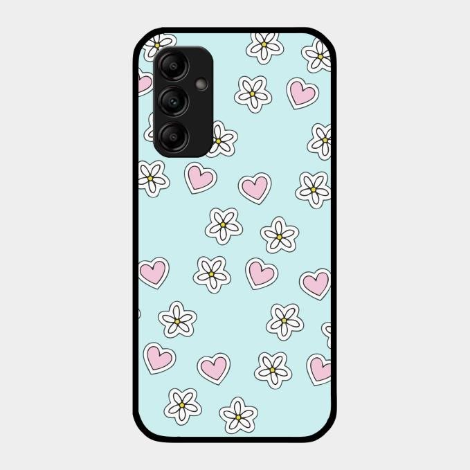 Heart With Blossom Glossy Metal Case Cover For Samsung Galaxy A14 5G