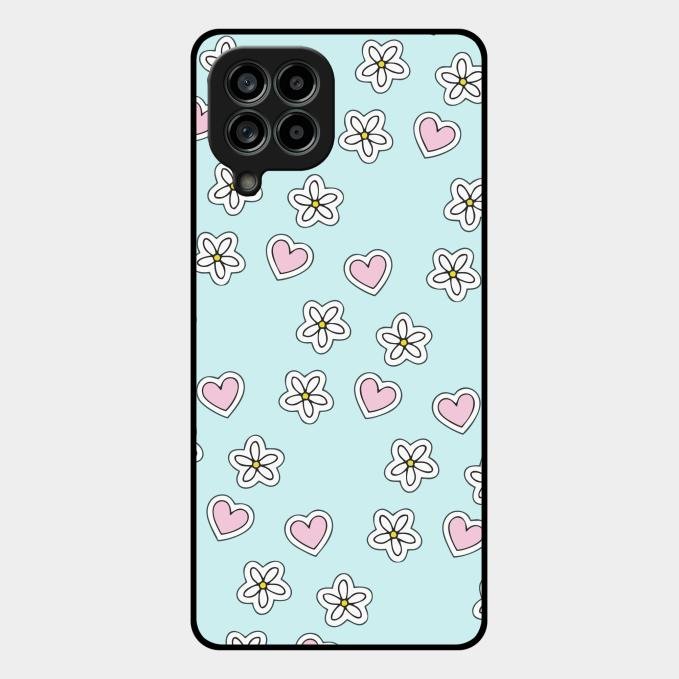 Heart With Blossom Glossy Metal Case Cover For Samsung Galaxy M53 5G