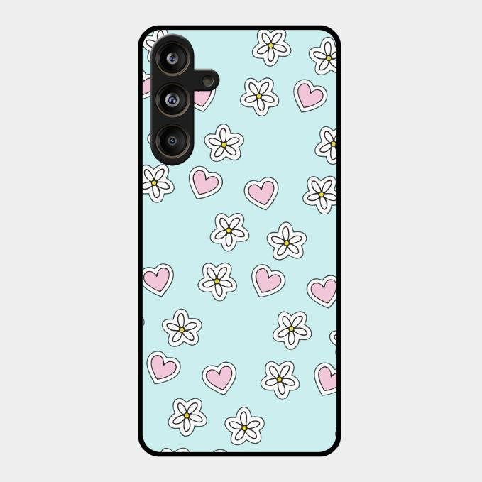 Heart With Blossom Glossy Metal Case Cover For Samsung Galaxy M55 5G