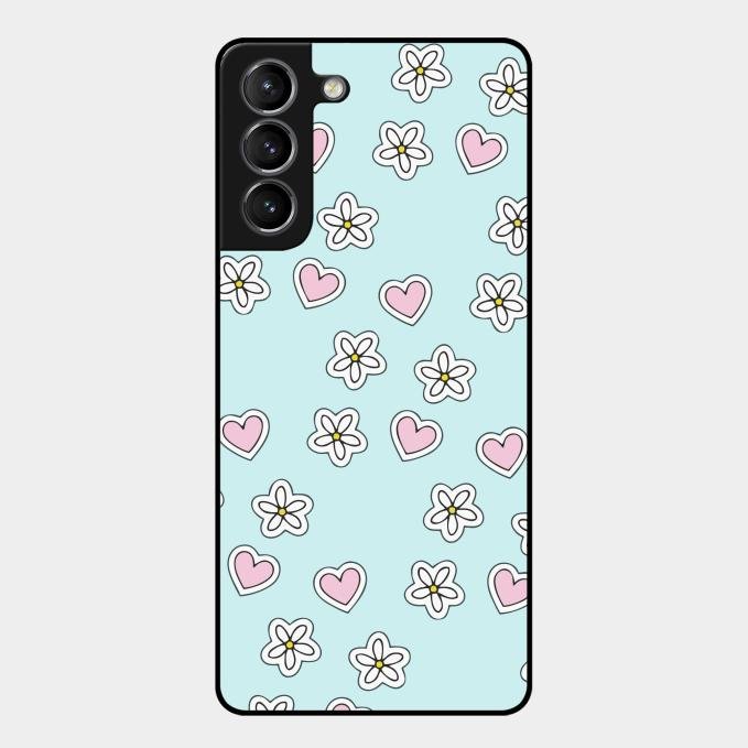 Heart With Blossom Glossy Metal Case Cover For Samsung Galaxy S21