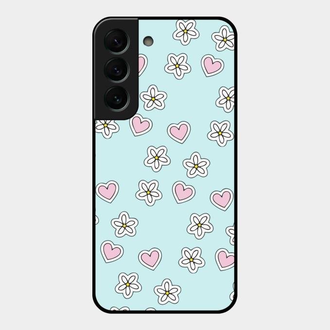 Heart With Blossom Glossy Metal Case Cover For Samsung Galaxy S22 Plus 5G