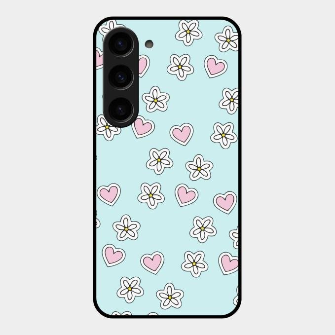 Heart With Blossom Glossy Metal Case Cover For Samsung Galaxy S23 5G