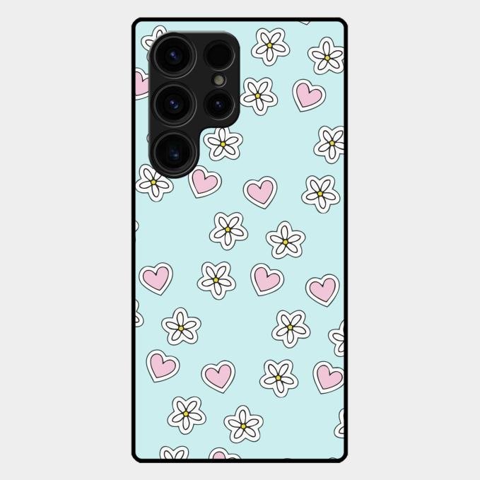 Heart With Blossom Glossy Metal Case Cover For Samsung Galaxy S23 Ultra 5G
