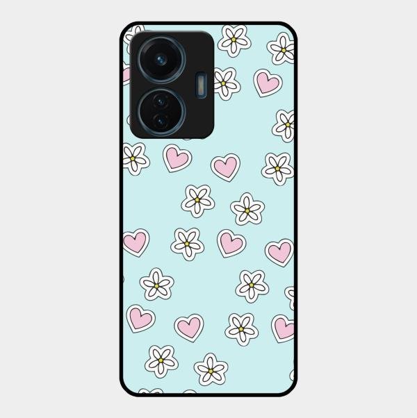 Heart With Blossom Glossy Metal Case Cover For Vivo T1 44W 4G