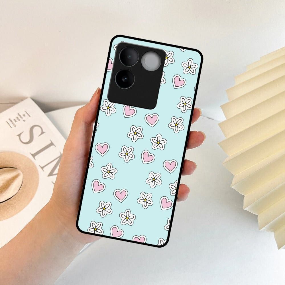 Heart With Flower Glossy Metal Case Cover For Vivo