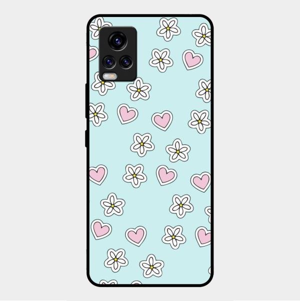 Heart With Blossom Glossy Metal Case Cover For Vivo V20 2021