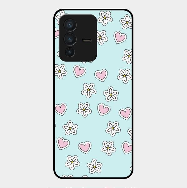Heart With Blossom Glossy Metal Case Cover For Vivo V23 5G
