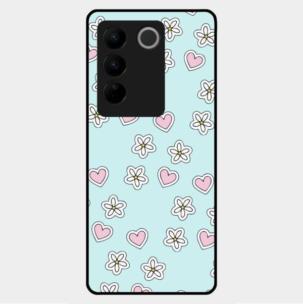 Heart With Blossom Glossy Metal Case Cover For Vivo V27 5G