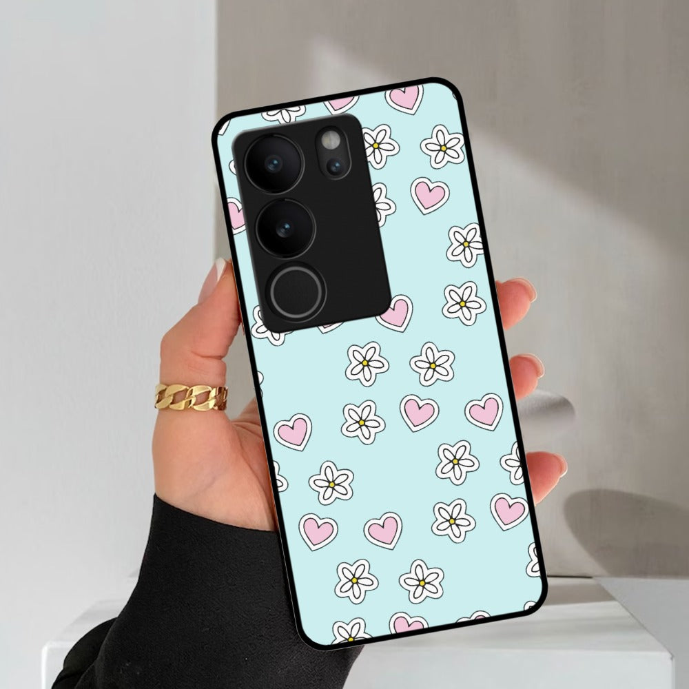 Heart With Flower Glossy Metal Case Cover For Vivo