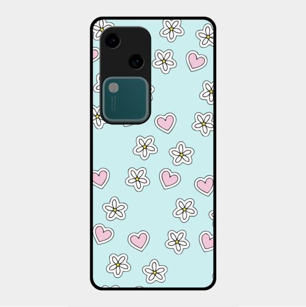 Heart With Blossom Glossy Metal Case Cover For Vivo V30 5G
