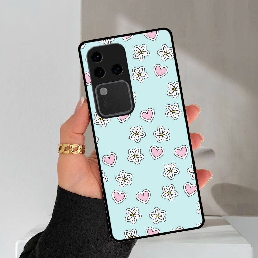 Heart With Flower Glossy Metal Case Cover For Vivo
