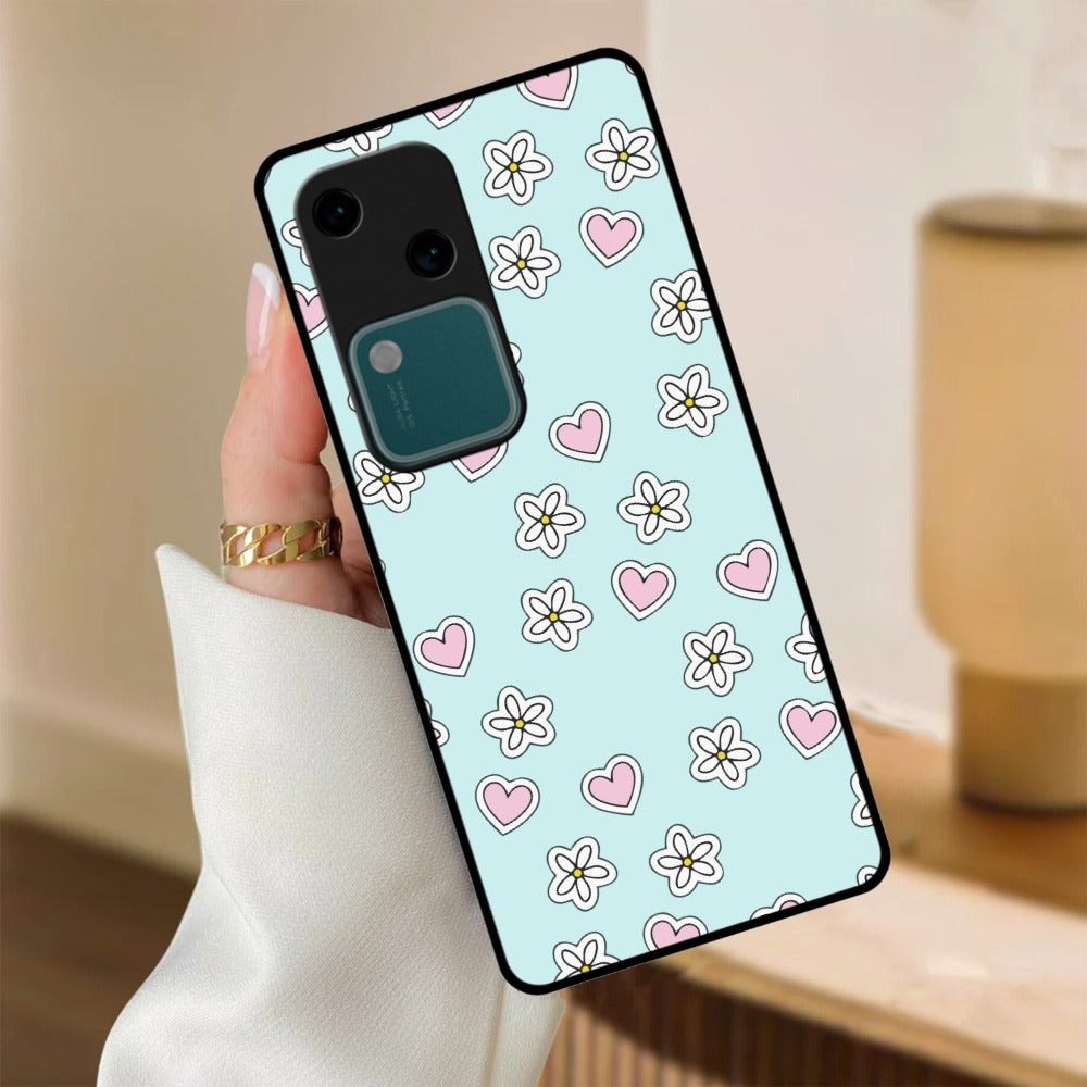 Heart With Flower Glossy Metal Case Cover For Vivo