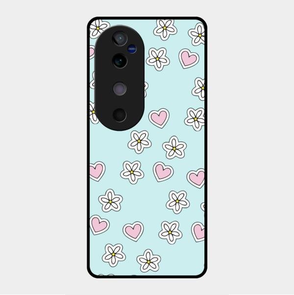 Heart With Blossom Glossy Metal Case Cover For Vivo V40 5G