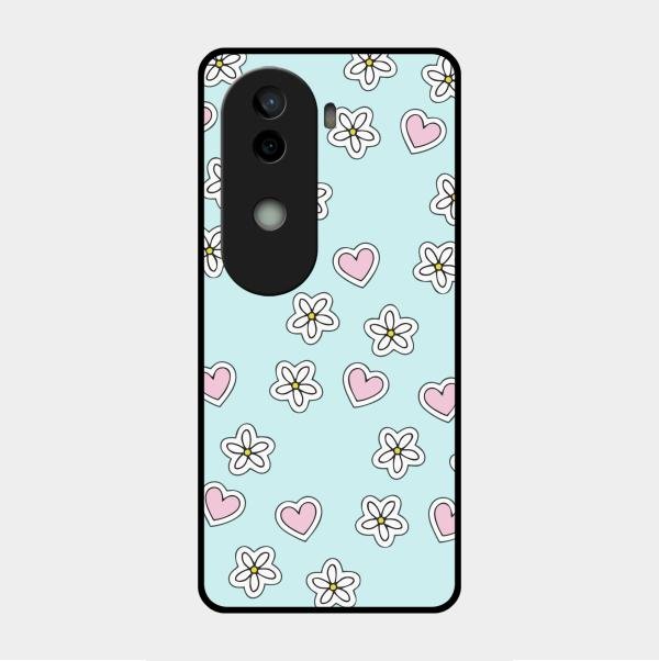 Heart With Blossom Glossy Metal Case Cover For Vivo V40E 5G