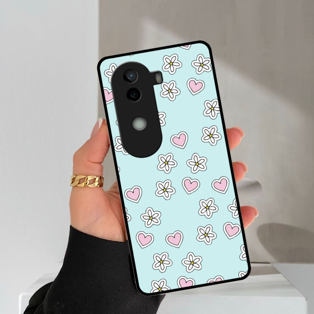 Heart With Flower Glossy Metal Case Cover For Vivo