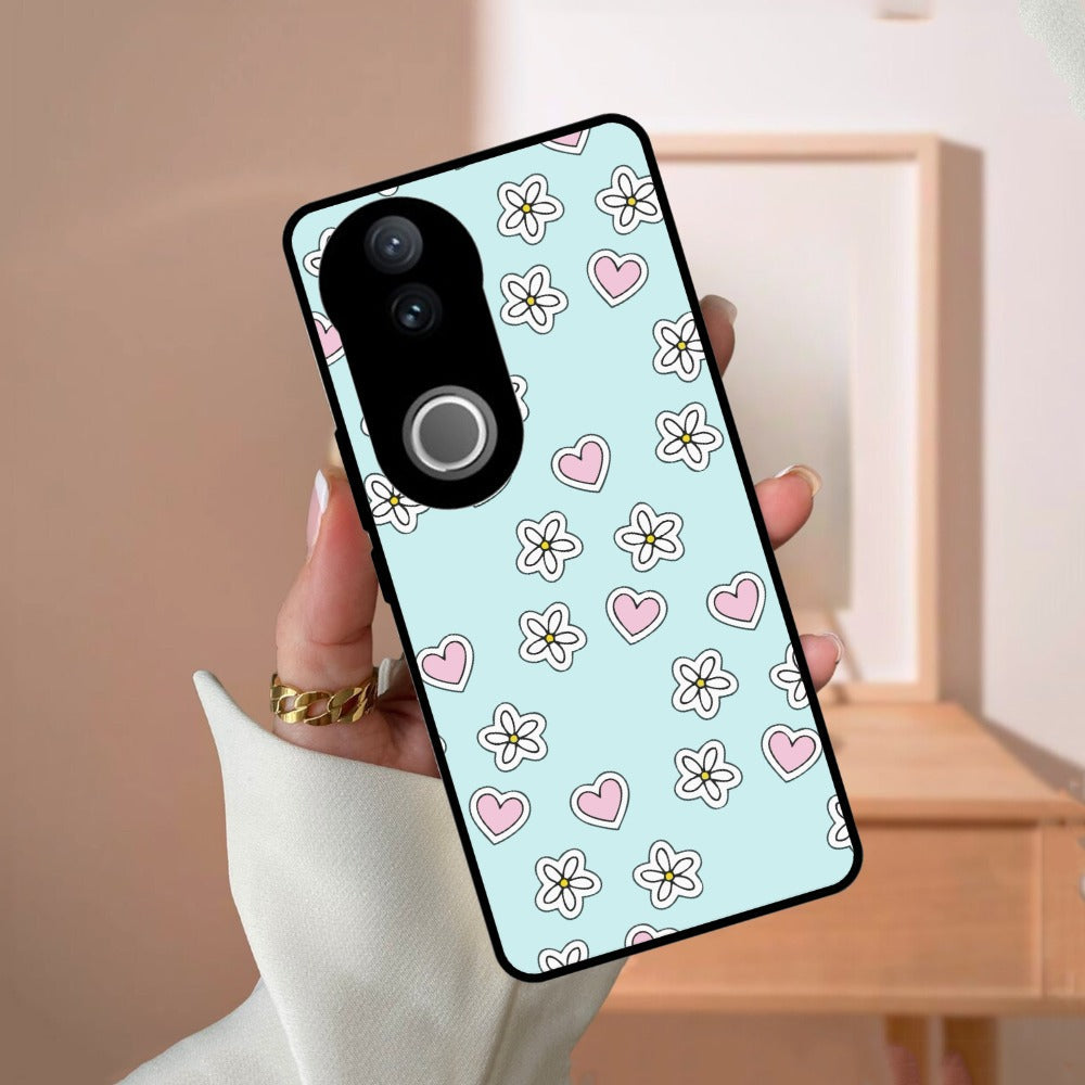 Heart With Flower Glossy Metal Case Cover For Vivo