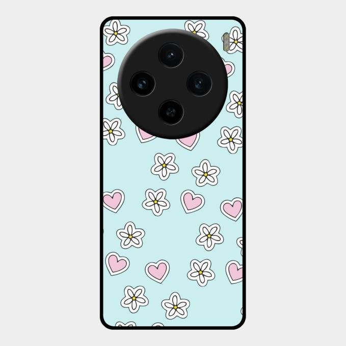 Heart With Blossom Glossy Metal Case Cover For Vivo X100 5G