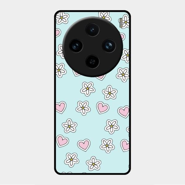 Heart With Blossom Glossy Metal Case Cover For Vivo X100 Pro 5G