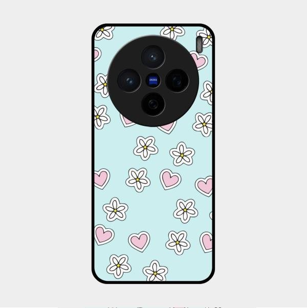 Heart With Blossom Glossy Metal Case Cover For Vivo X200 5G
